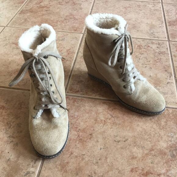 J. Crew ankle bootie wedge heel tan cream mob era - Picture 1 of 8